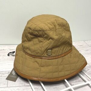 Vince Camuto Womens Quilted Bucket Hat Tan Nylon Faux Leather Trim One Size NEW